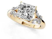 Princess Cut Diamond Solitaire Floral Ring Set in Yellow gold with Marquise Petals and Prong Setting