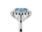 Fancy Blue Emerald Cut Diamond Halo Ring Set in Silver with Plain Solitaire Band and Prong Setting