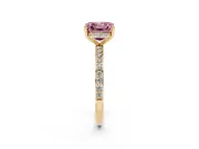 Fancy Pink Asscher Cut Diamond Pavé Band Ring Set in Yellow gold with Prong-Set Center Stone