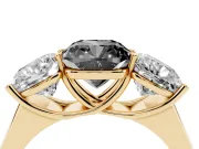 Cushion Cut Three Stone Engagement Ring Setting for a Black Center | Basket Prong Heads | Yellow Gold