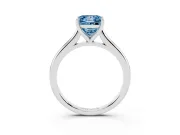 Fancy Blue Princess Cut Diamond Solitaire Ring Set in Platinum with Cathedral Band and Prong Setting