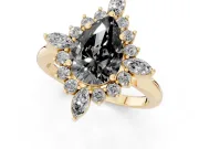 Pear-Shaped Cluster Halo Engagement Ring Setting for a Black Center | Yellow Gold