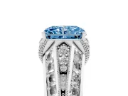 Fancy Blue Radiant Cut Diamond Vintage-Inspired Milgrain Ring Set in White gold with Accent Split Shank
