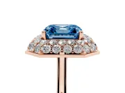 Fancy Blue Asscher Cut Diamond Halo Engagement Ring Set in Rose gold with Solitaire Band and Prong Setting