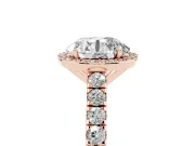 Round Cut Diamond Halo Engagement Ring Set in Rose gold with Pavé Band and Prong Setting