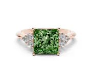Princess Cut Cluster Accent Engagement Ring Setting for a Fancy Green Lab-Grown Diamond | Rose Gold