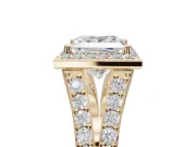Princess Cut Halo Pavé Engagement Ring Setting | Narrow Split Shank | Yellow Gold