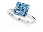 Princess Cut Micro-Prong Hidden Halo Engagement Ring Setting for a Fancy Blue Lab-Grown Diamond | Plain Band | Platinum