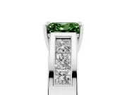 Fancy Green Asscher Cut Diamond Solitaire Ring Set in Platinum with Channel-Set Accent Stones and Prong Setting