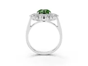 Round Floral Double Halo Engagement Ring Setting for a Fancy Green Lab-Grown Diamond | Plain Band | Platinum