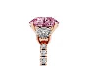 Round Three Stone Engagement Ring Setting for a Fancy Pink Lab-Grown Diamond | Pave Shoulders | Rose Gold