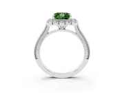 Fancy Green Princess Cut Diamond Halo Milgrain Pavé Ring Set in White gold with Prong Setting