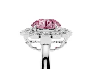 Round Scalloped Cluster Halo Engagement Ring Setting for a Fancy Pink Lab-Grown Diamond | Plain Band | Sterling Silver
