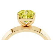 Fancy Yellow Cushion Cut Diamond Solitaire Engagement Ring Set in Yellow gold with Flat Band and Prong Setting