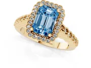 Radiant Cut Milgrain Halo Engagement Ring Setting for a Fancy Blue Lab-Grown Diamond | Beaded Shoulders | Yellow Gold