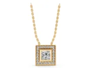 Princess Cut Lab-Grown Diamond Bezel Halo Pendant Necklace | Milgrain Edges | Yellow Gold