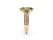 Fancy Green Marquise Cut Diamond Solitaire Ring Set in Yellow gold with Milgrain Double Row Round Pavé Band