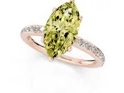 Fancy Yellow Marquise Cut Diamond Pavé Band Ring Set in Rose gold with Prong-Set Center Stone