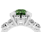 Emerald Cut Floral Engagement Ring Setting for a Fancy Green Lab-Grown Diamond | Petal Frame and Side Stones | Platinum