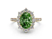 Oval Scalloped Halo Engagement Ring Setting for a Fancy Green Lab-Grown Diamond | Single Row Pave | Yellow Gold
