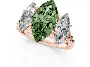 Fancy Green Marquise Cut Diamond Three-Stone Ring Set in Rose gold with Braided Band