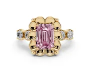 Emerald Cut Floral Engagement Ring Setting for a Fancy Pink Lab-Grown Diamond | Petal Frame | Yellow Gold
