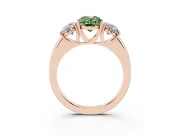 Fancy Green Oval Cut Diamond Three-Stone Ring Set in Rose gold with Bold Center and Classic Band