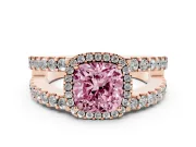 Cushion Cut Halo Split Shank Engagement Ring Setting for a Fancy Pink Lab-Grown Diamond | Rose Gold