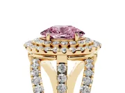 Oval Double Halo Split Shank Engagement Ring Setting for a Fancy Pink Lab-Grown Diamond | Pave Strands | Yellow Gold