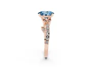 Fancy Blue Oval Cut Diamond Solitaire Leaf-Inspired Ring Set in Rose gold with Pavé Band and Prong Setting