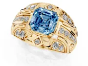 Asscher Cut Art Deco Engagement Ring Setting for a Fancy Blue Lab-Grown Diamond | Yellow Gold