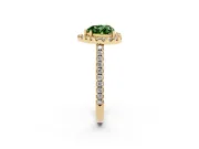 Heart-Shaped Pave Halo Engagement Ring Setting for a Fancy Green Lab-Grown Diamond | Pave Band | Yellow Gold