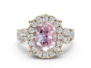Oval Halo Engagement Ring Setting for a Fancy Pink Lab-Grown Diamond | Side Clusters | Yellow Gold