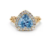 Heart-Shaped Halo Engagement Ring Setting for a Fancy Blue Lab-Grown Diamond | Filigree Shoulders | Yellow Gold