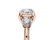 Cushion Cut Hidden Halo Three Stone Engagement Ring Setting | Pave Gallery | Rose Gold
