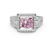 Princess Cut Halo Pavé Engagement Ring Setting for a Fancy Pink Lab-Grown Diamond | Narrow Split Shank | White Gold