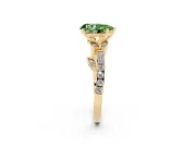 Fancy Green Pear Cut Diamond Solitaire Leaf-Inspired Ring Set in Yellow gold with Pavé Band and Prong Setting