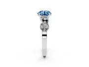 Fancy Blue Round Cut Diamond Milgrain Leaf Band Solitaire Ring Set in Silver with Accent Stones and Prong Setting
