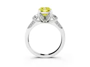 Cushion Cut Hidden Halo Three Stone Engagement Ring Setting for a Fancy Yellow Lab-Grown Diamond | White Gold