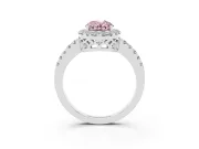 Fancy Pink Oval Cut Diamond Pavé Band Halo Engagement Ring Set in White gold with Prong Setting