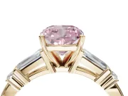 Cushion Cut Tapered Baguette Engagement Ring Setting for a Fancy Pink Lab-Grown Diamond | Bar Set Sides | Yellow Gold