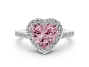 Fancy Pink Heart Cut Diamond Halo Ring Set in Silver with Pavé-Setting Band and Open Prong Center