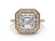 Asscher Cut Halo Engagement Ring Setting | Polished Halo Rim | Yellow Gold
