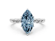 Fancy Blue Marquise Cut Diamond Solitaire Engagement Ring Set in White gold with Bezel Accents on Beaded Band