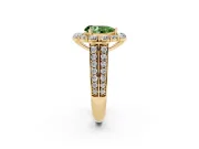 Fancy Green Pear Cut Diamond Halo Engagement Ring Set in Yellow gold with Split Shank and Prong Setting