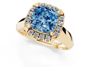 Cushion Cut Halo Engagement Ring Setting for a Fancy Blue Lab-Grown Diamond | Square Profile Band | Yellow Gold