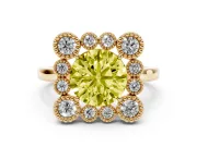 Round Milgrain Cluster Halo Engagement Ring Setting for a Fancy Yellow Lab-Grown Diamond | Plain Band | Yellow Gold