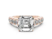 Asscher Cut Cut-Down Side Stone Engagement Ring Setting | Scalloped Shoulders | Rose Gold