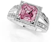Asscher Cut Halo Engagement Ring Setting for a Fancy Pink Lab-Grown Diamond | Two-Row Pave Split Shank | Platinum