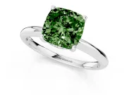 Fancy Green Cushion Cut Diamond Solitaire Engagement Ring Set in Silver with Prong Setting and Polished Band